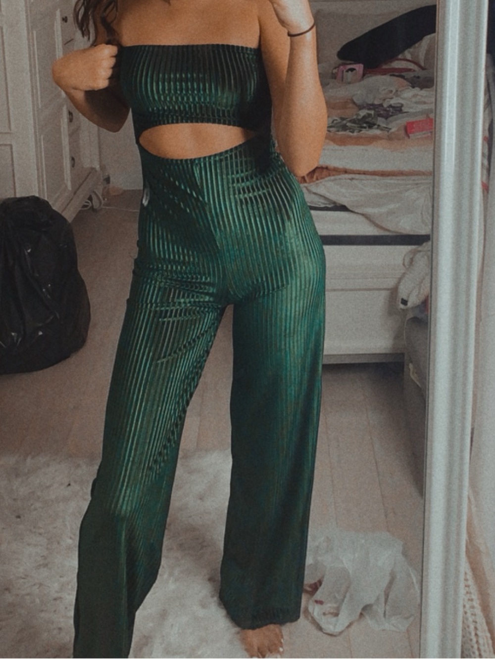 Green Ribbed Cutout Wide-Leg Jumpsuit - Women’s Pretty Little Thing Small